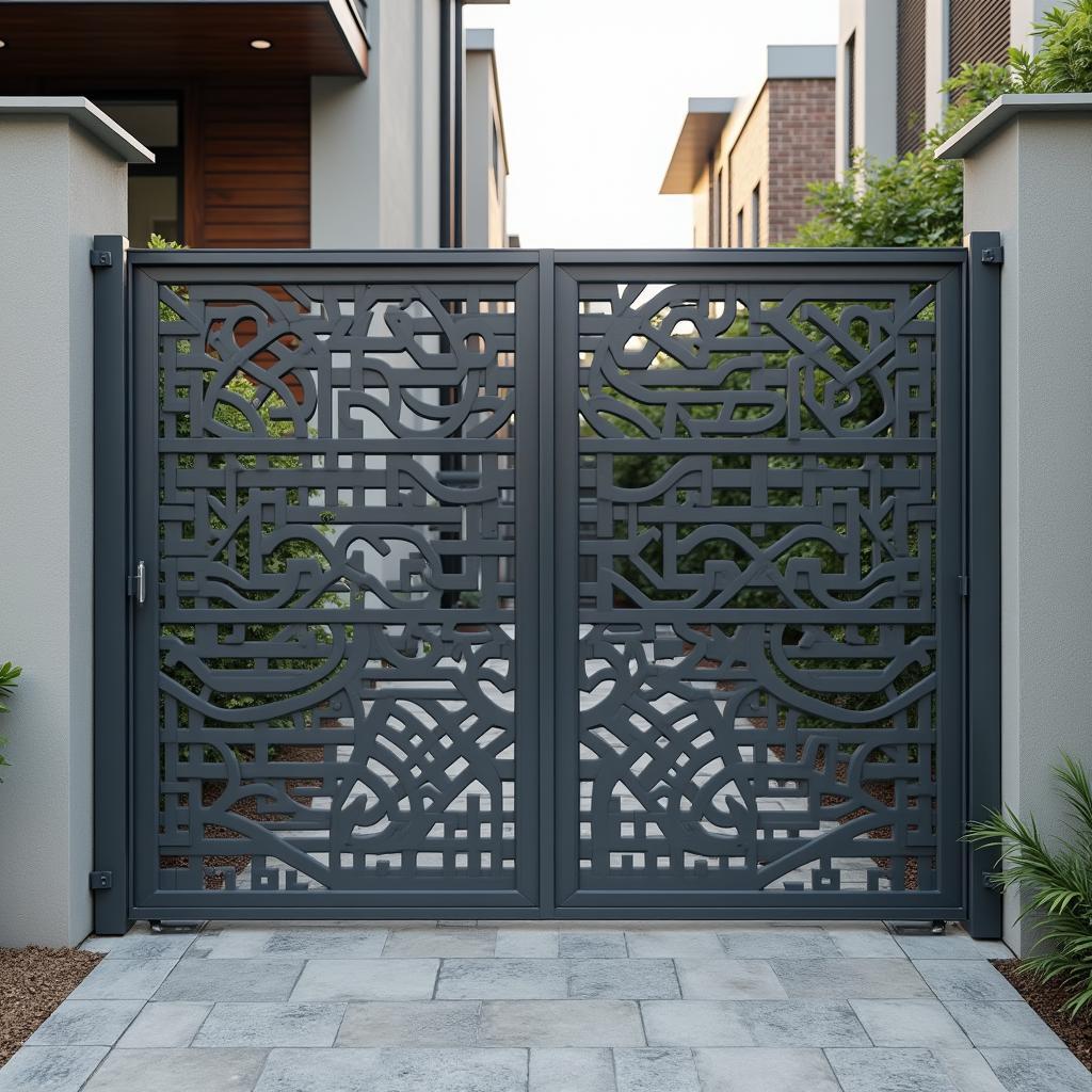 Mau cong sat CNC hien dai cat laser, hoa van cong nghe cao cho nha pho