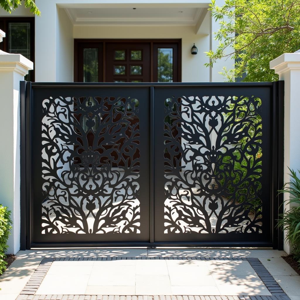 Cửa kéo sắt CNC hoa văn đẹp, mẫu thiết kế cổng hiện đại cho nhà phố biệt thự