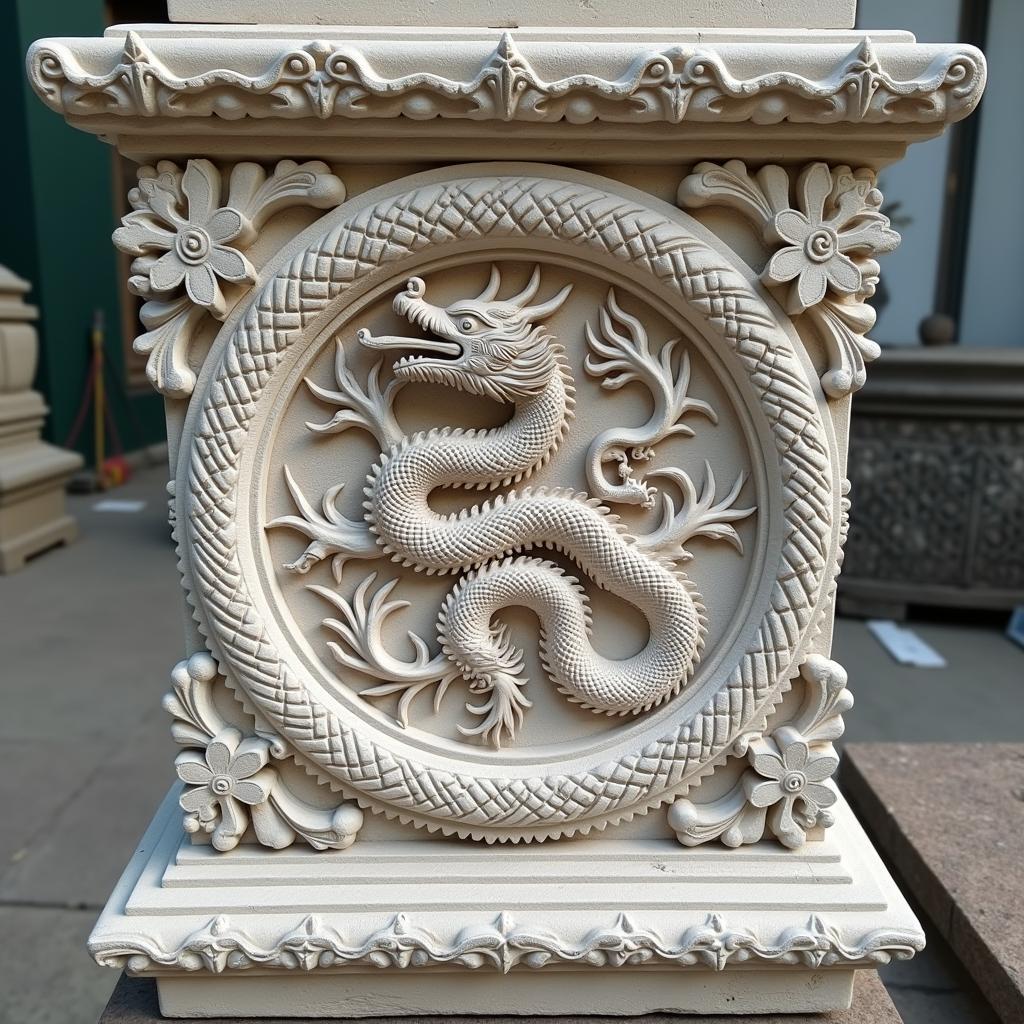 Hình ảnh hoa văn đá CNC phong thủy hình rồng phượng tinh xảo