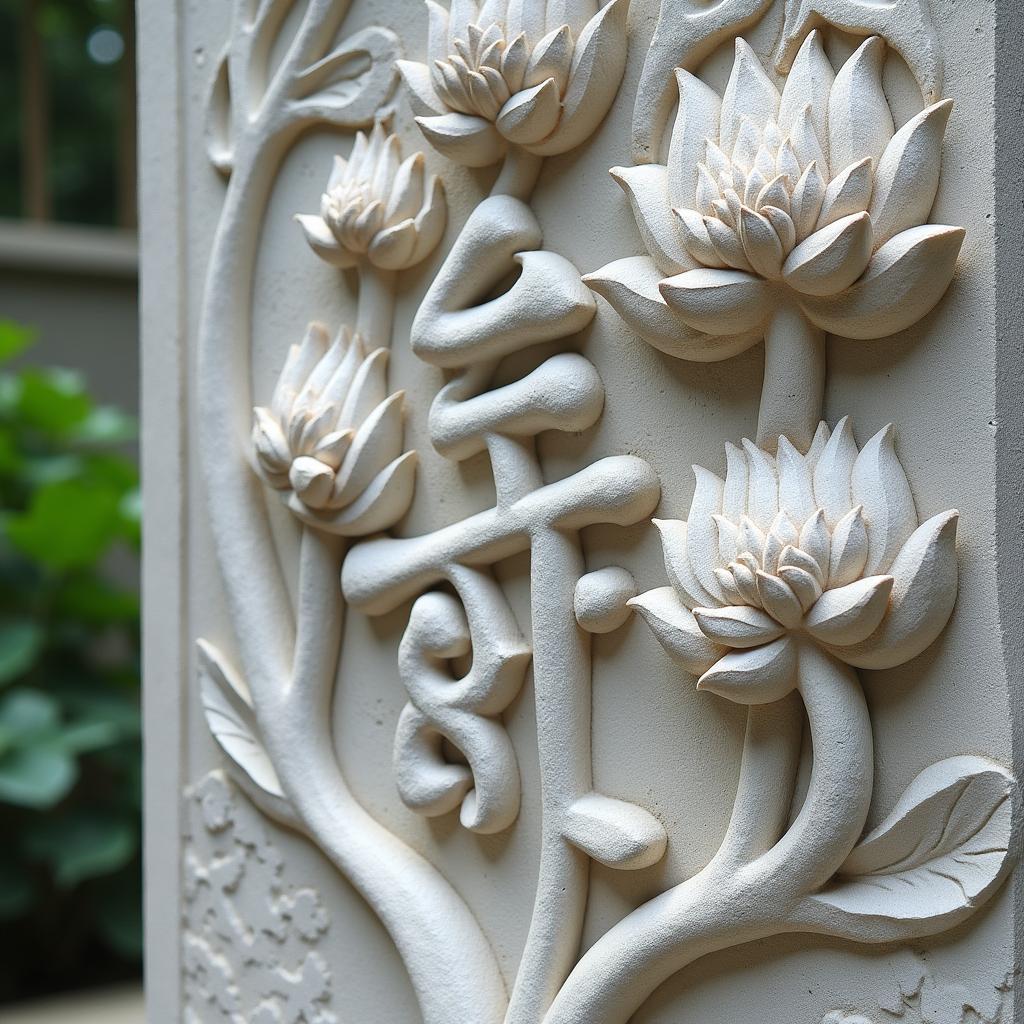 Mẫu đá CNC phong thủy khắc hình hoa sen và chữ Phúc mang ý nghĩa tốt lành